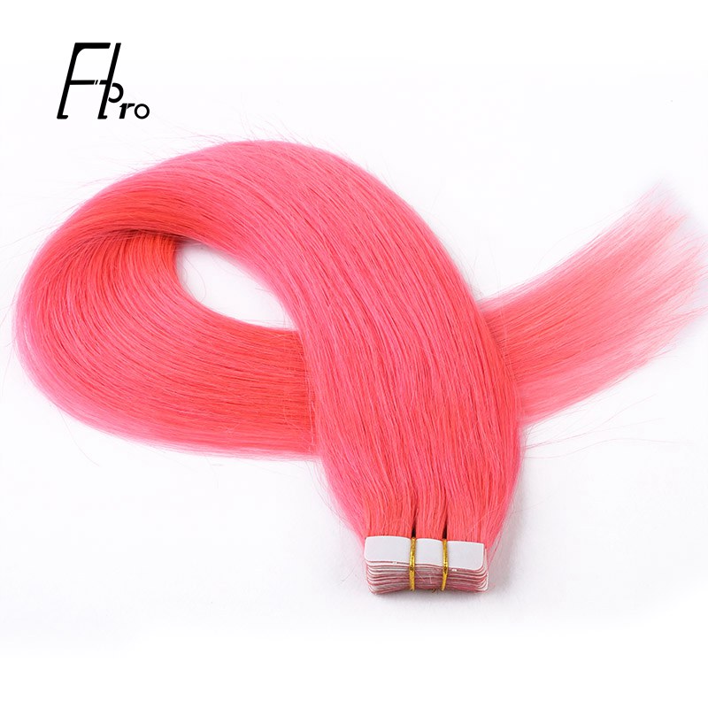 Premium Virgin Hair Pink Color Tape Hair Extensions Straight 18 inches